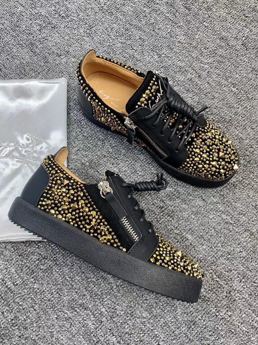 Giuseppe Zanotti Black Gold Stud Sneakers