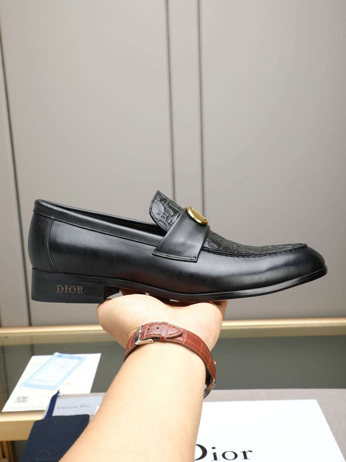 Dior Black Buckle Loafers