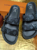 Louis Vuitton Dark Gray Monogram Slide Sandals - Black Footbed