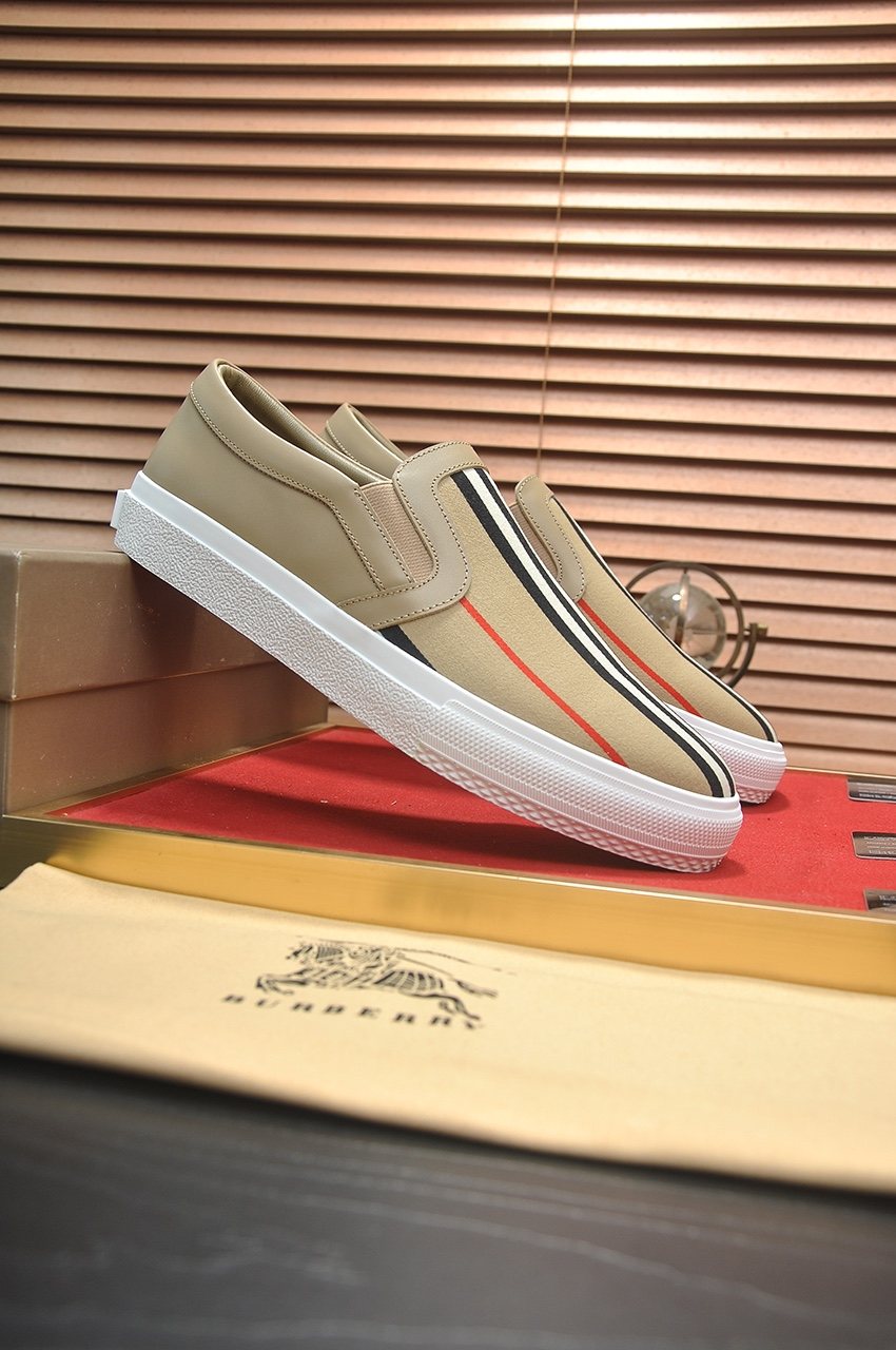 Burberry Beige Striped Slip-On Sneakers