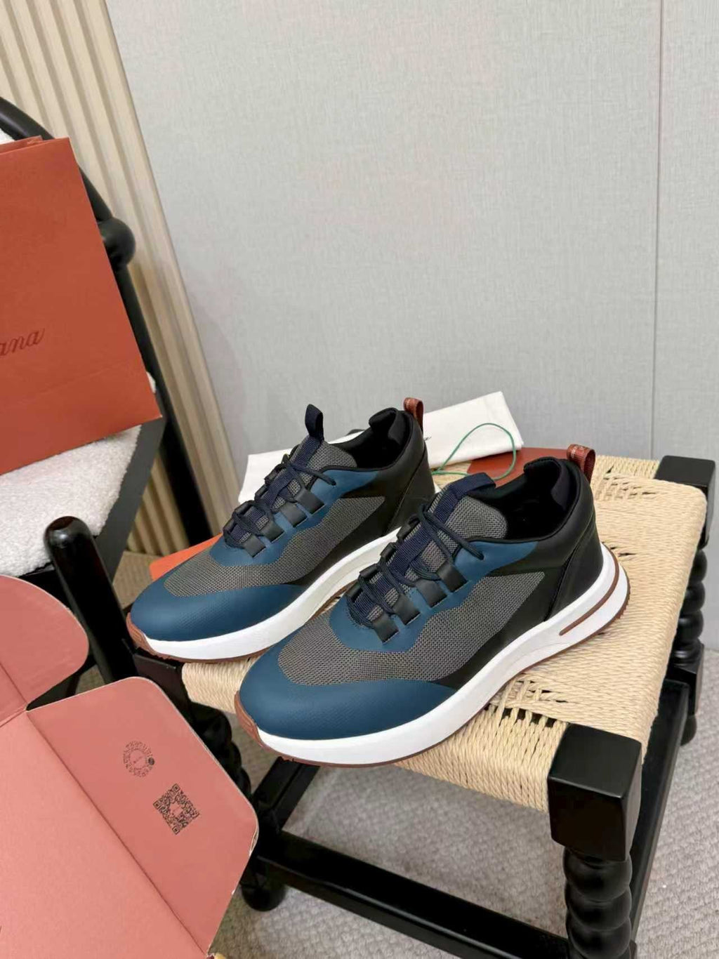 Loro Piana Navy Blue Teal Low-Top Sneakers