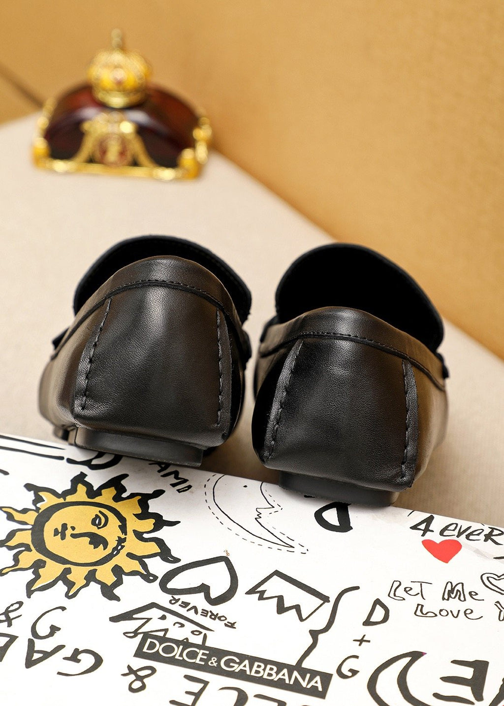 Dolce & Gabbana Men's Black Plaque Slip-On Loafers