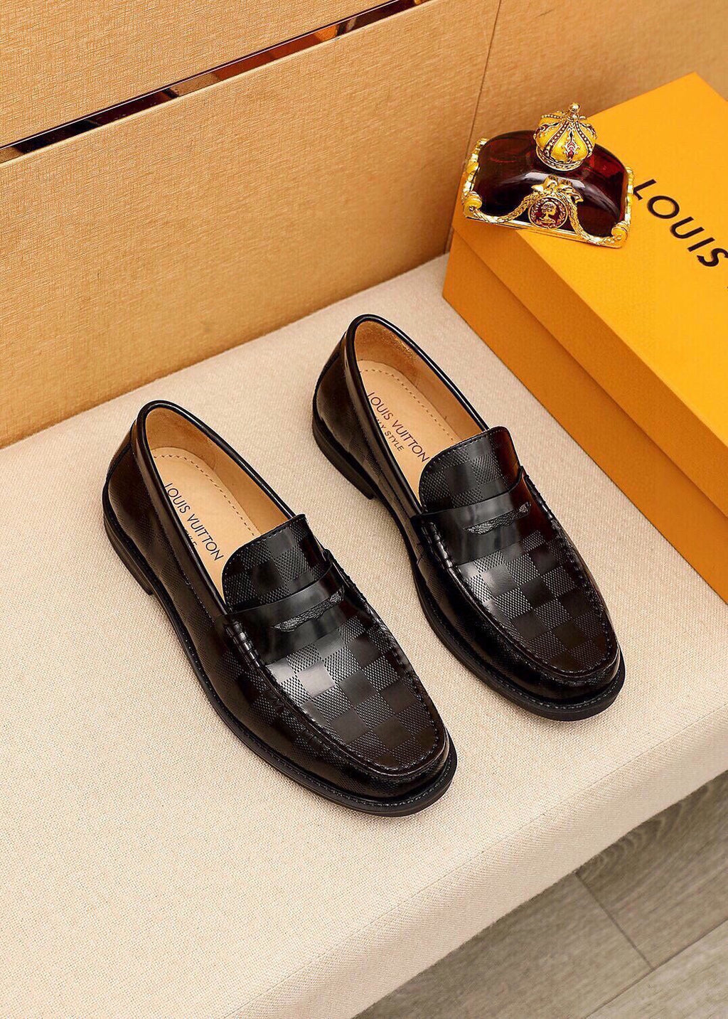 Louis Vuitton Checkerboard Penny Loafers - Black and Dark Brown