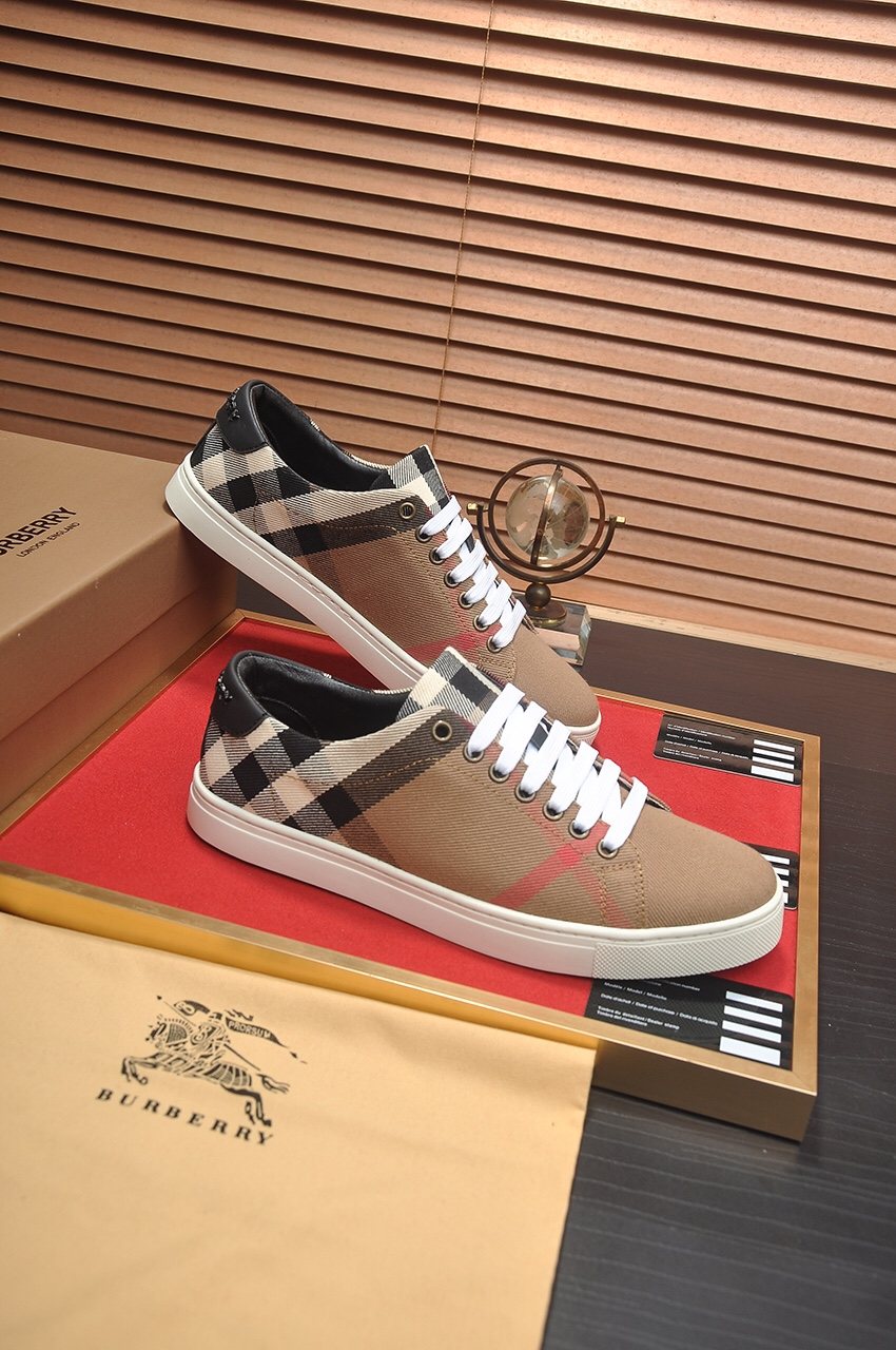 Burberry Check Panel Low-Top Sneakers - White Laces And White Sole