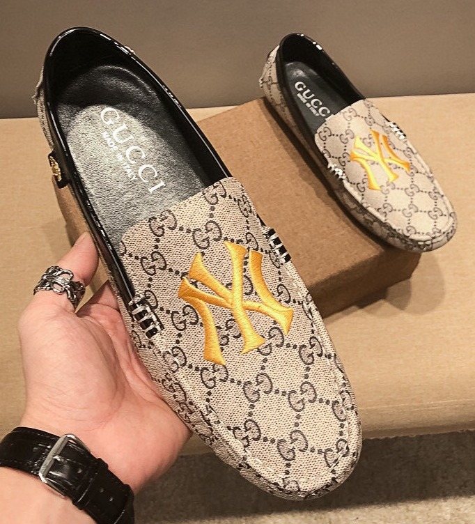 Gucci Beige Patterned Embroidered Loafers