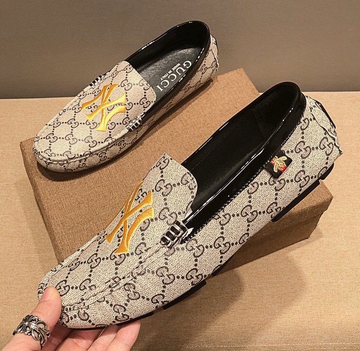 Gucci Beige Patterned Embroidered Loafers