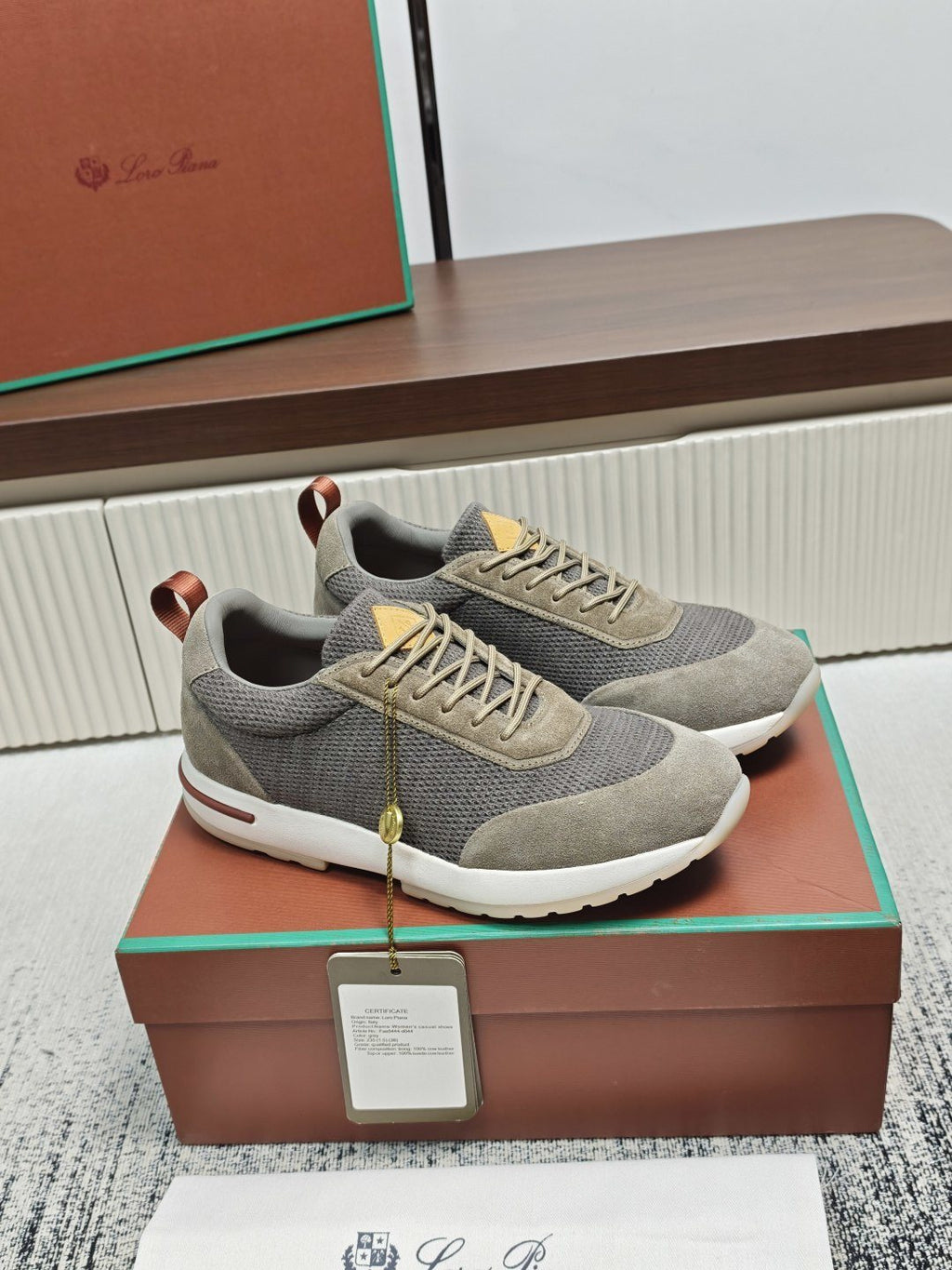 Loro Piana Gray Taupe Lace-Up Sneakers