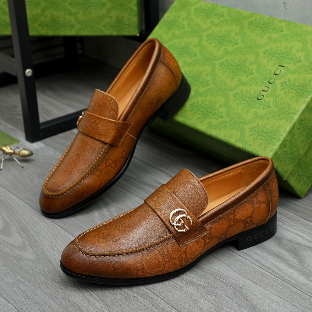 Gucci Brown Textured Loafers