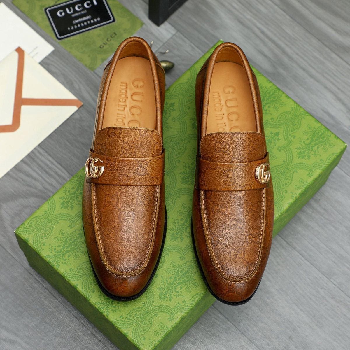 Gucci Brown Textured Loafers