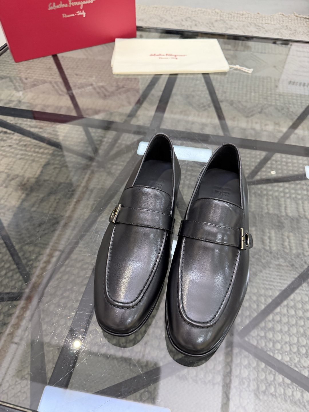Salvatore Ferragamo Men's Black Buckle Strap Slip-On Loafers