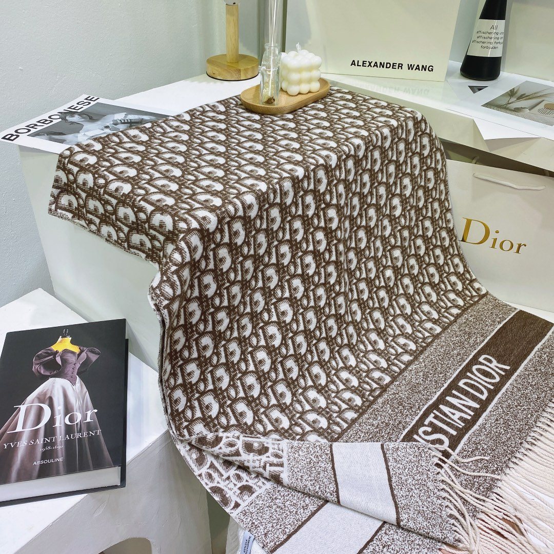 Dior Brown & Ivory Fringed Scarf
