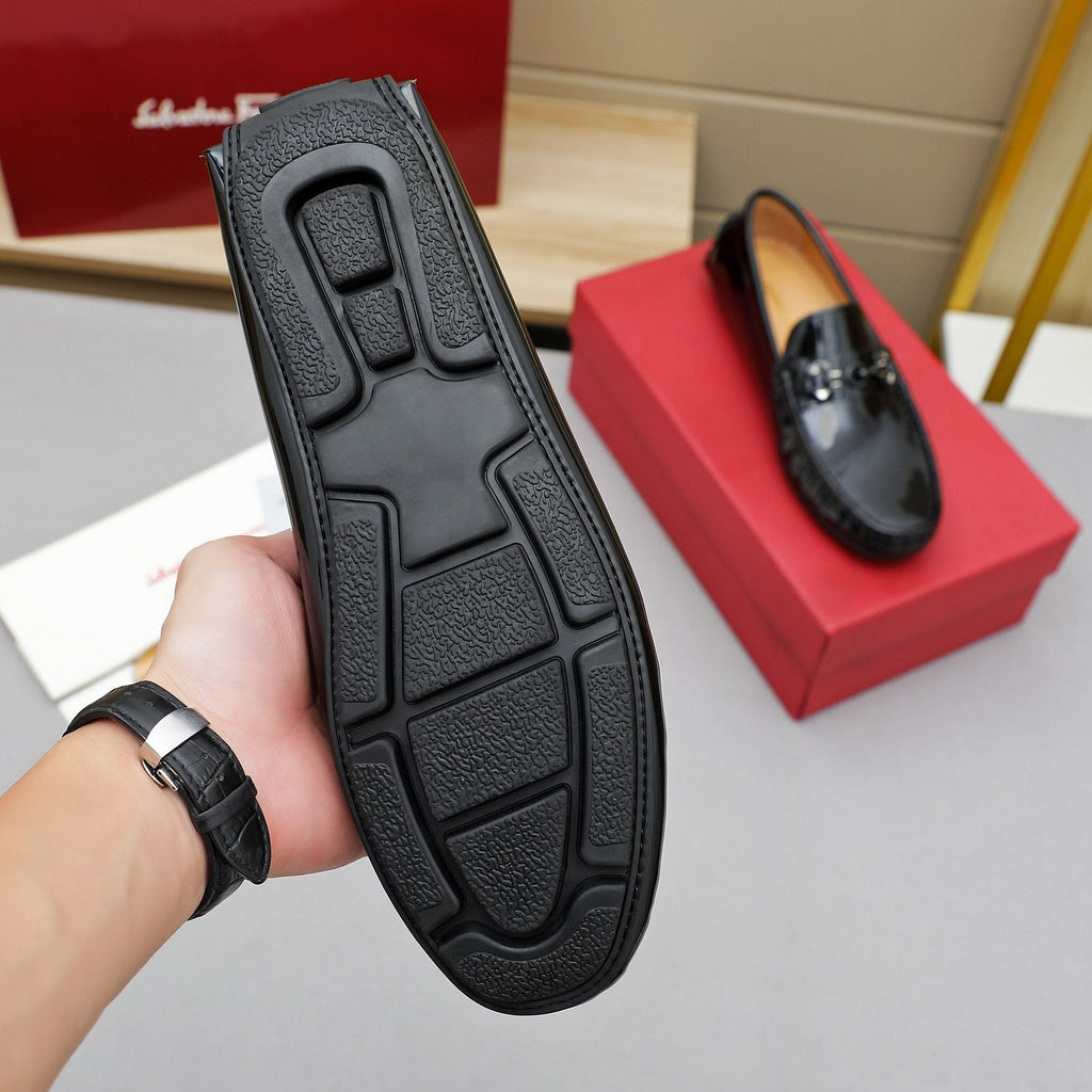Ferragamo Men's Black Metal Bit Loafers