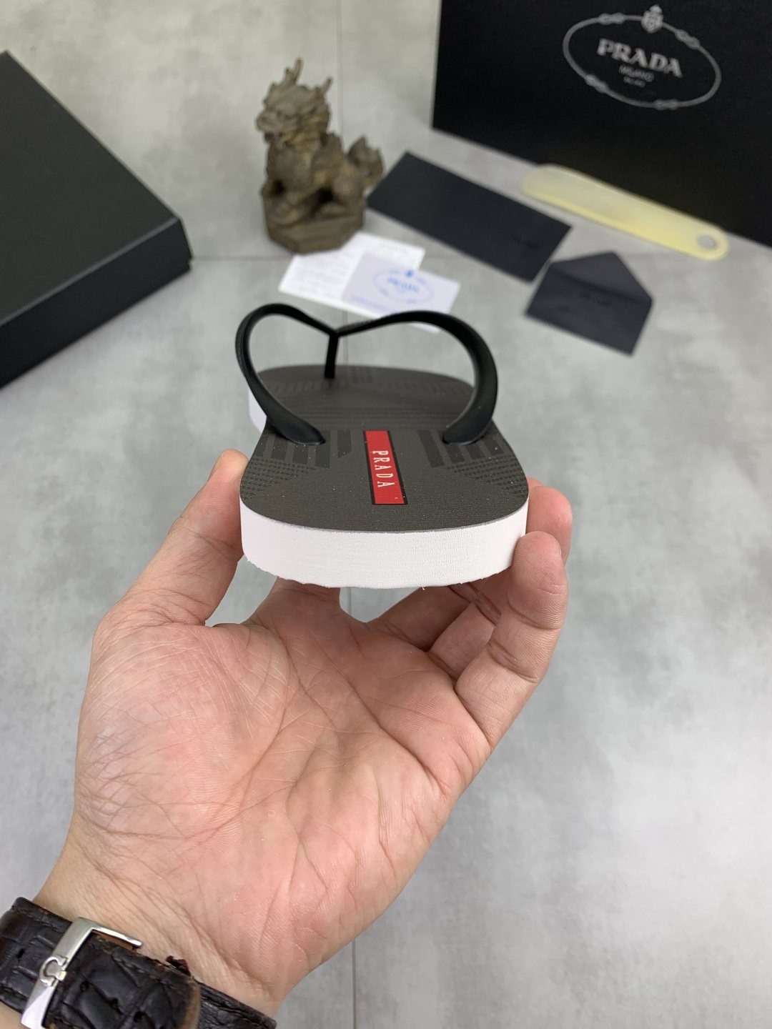 Prada Gray and Black Flip-Flops