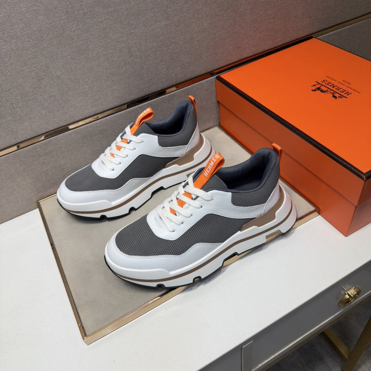 Hermès Men's Panel Lace-Up Casual Sneakers