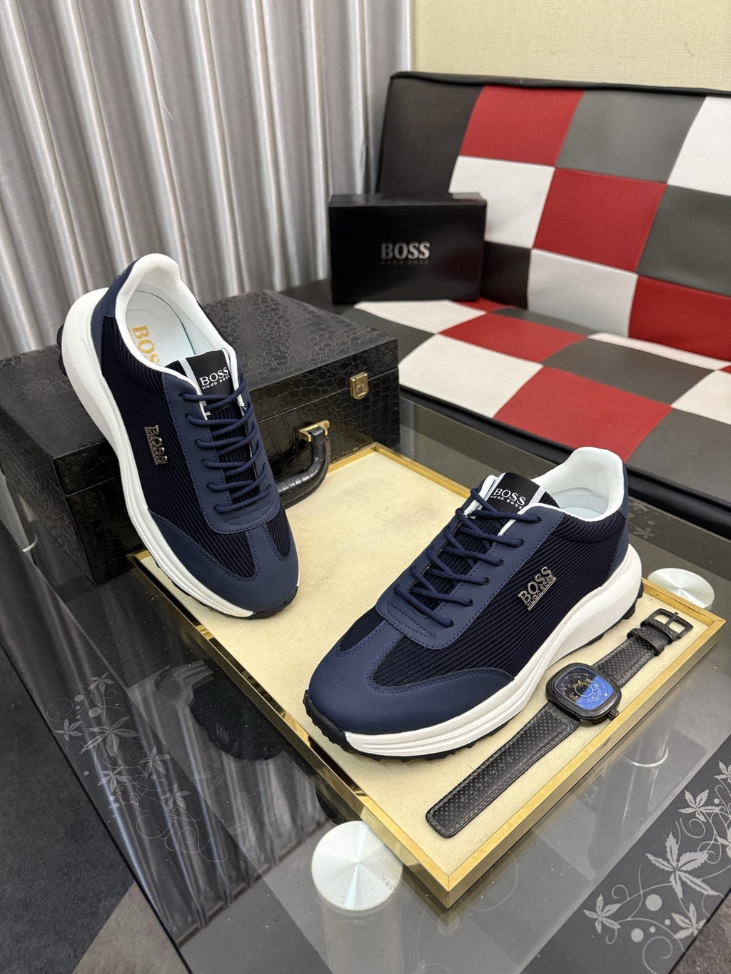BOSS Men's Knit-Look Low-Top Sneakers
