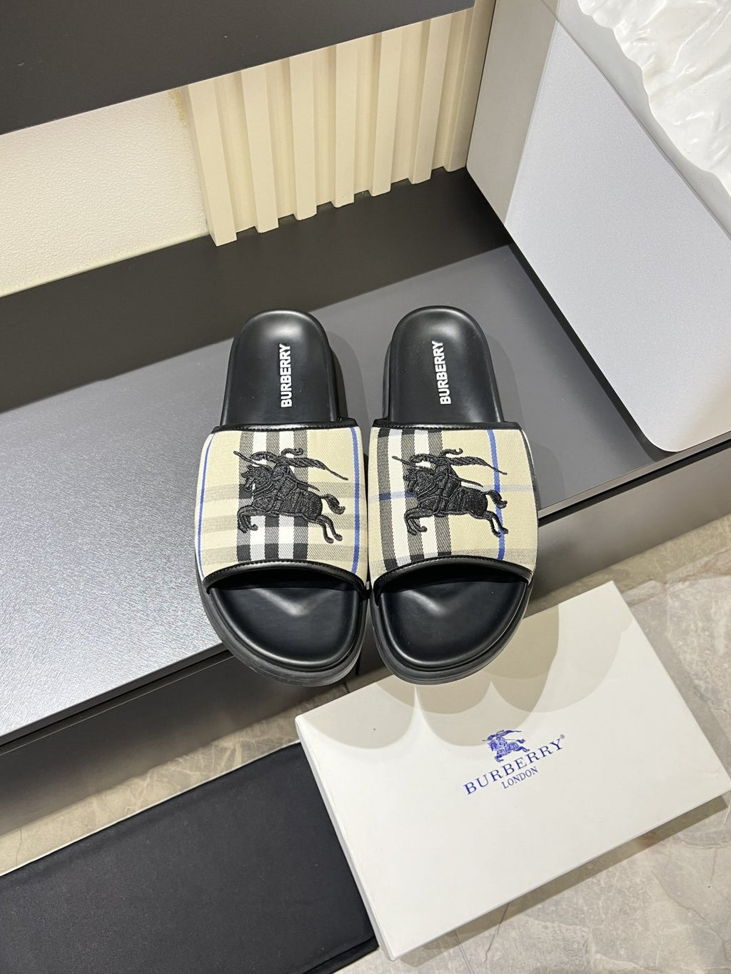 Burberry Plaid Slide Sandals