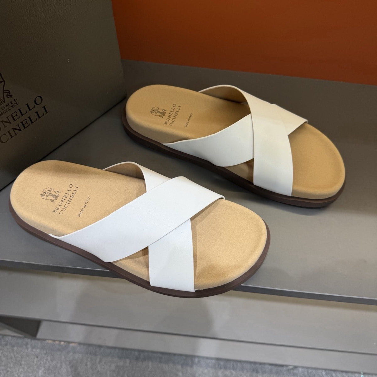Brunello Cucinelli Men's Cross-Strap Slide Sandals - Contoured Footbed