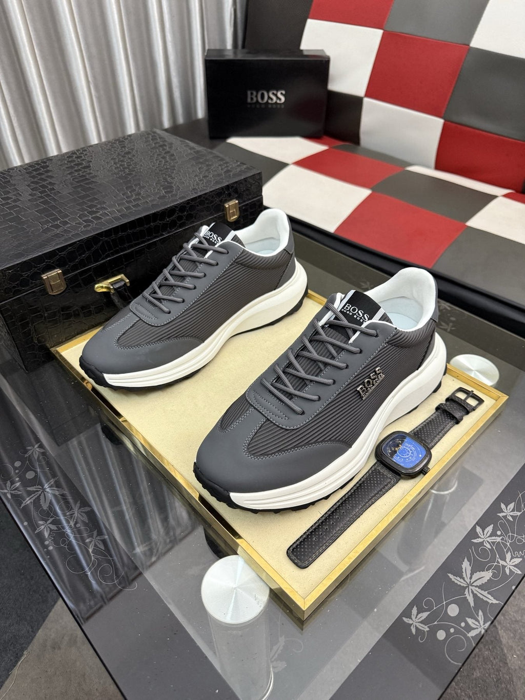 BOSS Men's Mesh-Panel Low-Top Sneakers