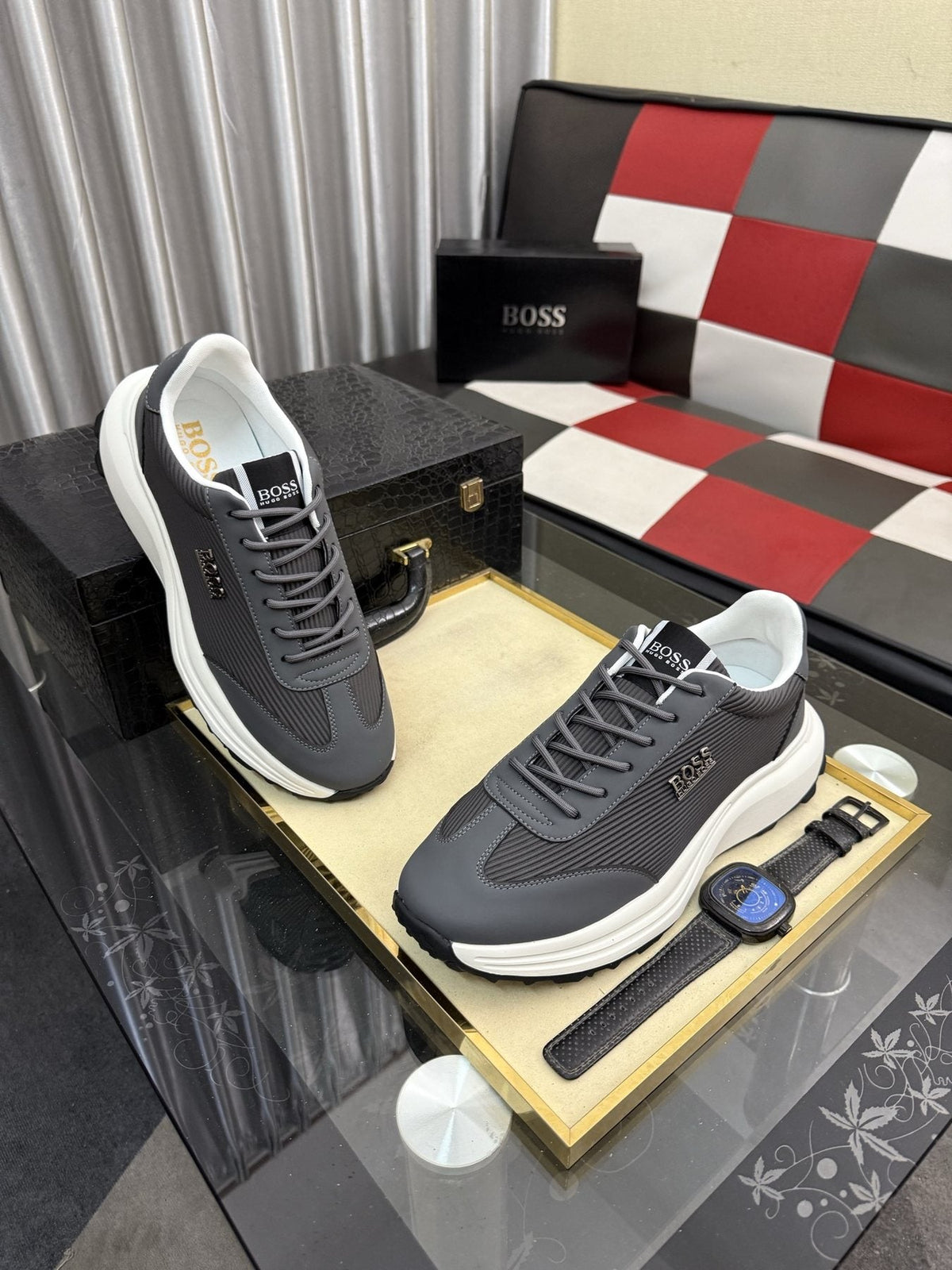 BOSS Men's Mesh-Panel Low-Top Sneakers