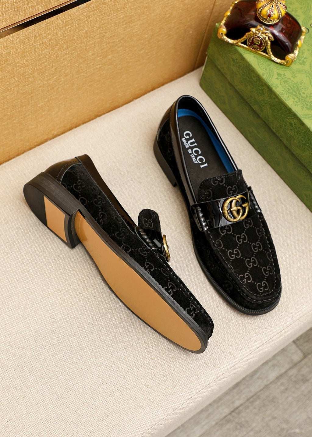 Gucci Monogram Logo-Hardware Loafers