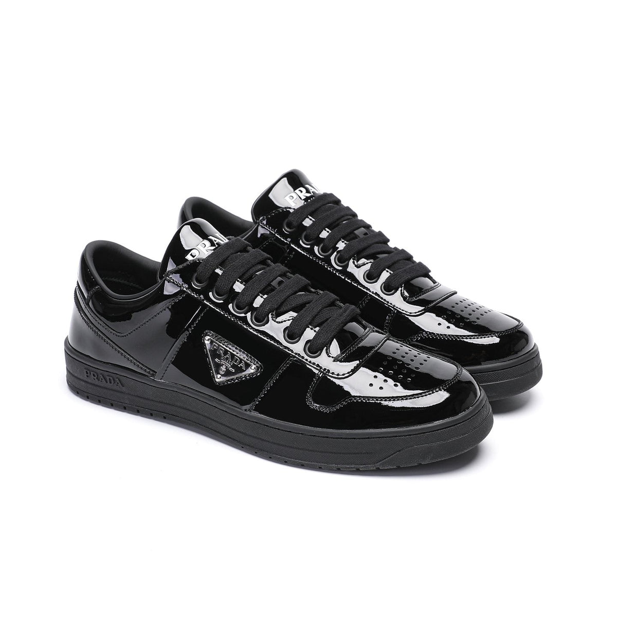 Prada Men's Triangle Plaque Low-Top Sneakers - Perforated Toe Box