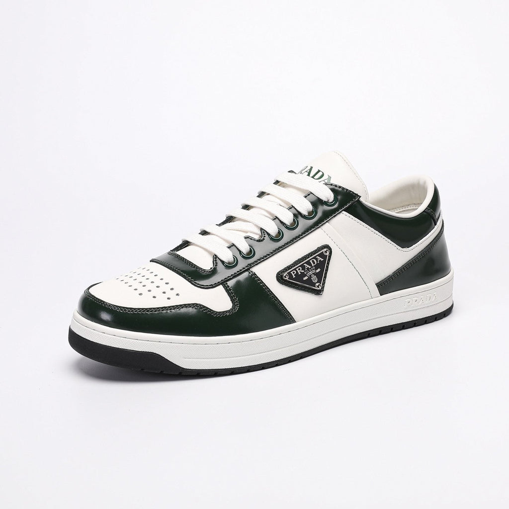 Prada Men's Triangle Plaque Low-Top Sneakers - Perforated Toe Box