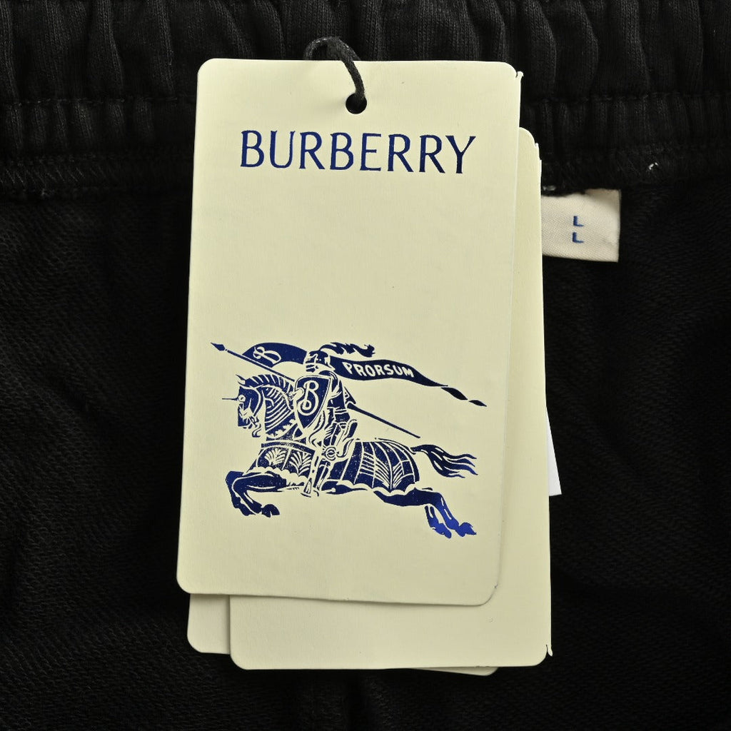 Burberry 25FW Back Pocket Equestrian Knight Cross-Stitch Embroidery Jogger Trousers Black