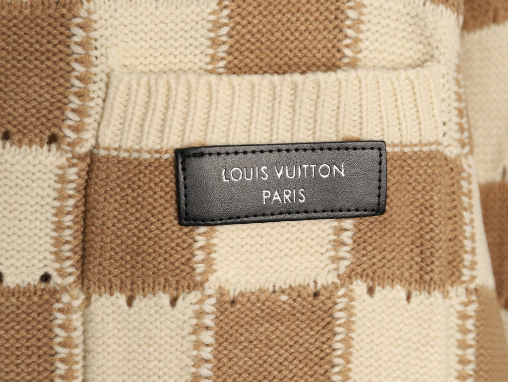 Louis Vuitton Checkerboard Crewneck Knit Cardigan - Khaki and Cream